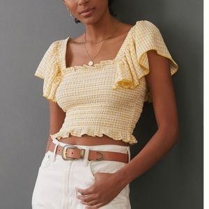 ANTHROPOLOGIE Maeve crinkle gingham smocked top